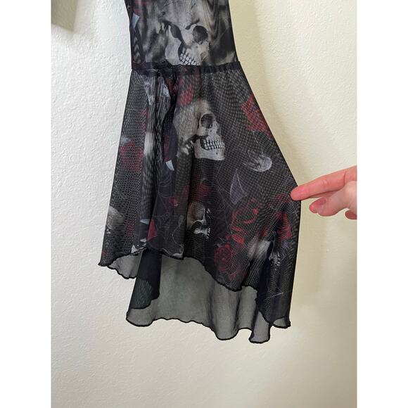 Killstar Mesh Black Skull Rose Print Bell Sleeve Top Size Medium - Picture 4 of 5